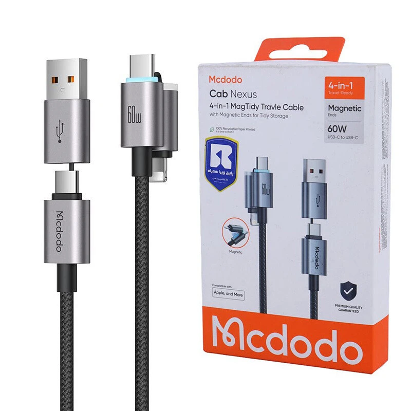 کابل شارژ چند سر 4 کاره مگنتی 60 وات Type-C و USB-A به Lightning و Type-C طول 1.2 متر برند مک دودو مدل Mcdodo CA-6560