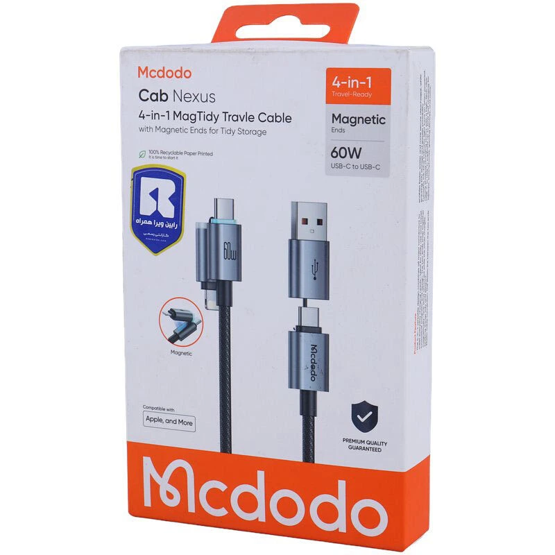 کابل شارژ چند سر 4 کاره مگنتی 60 وات Type-C و USB-A به Lightning و Type-C طول 1.2 متر برند مک دودو مدل Mcdodo CA-6560