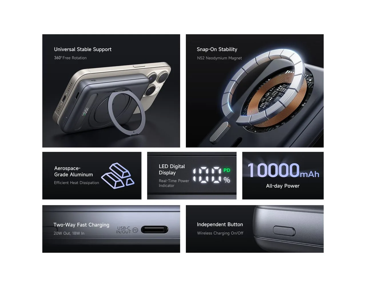 پاوربانک 10 هزار میلی آمپر 20 وات وایرلس شارژ مگ سیف دارای استند برند مک دودو مدل Mcdodo MC-8371