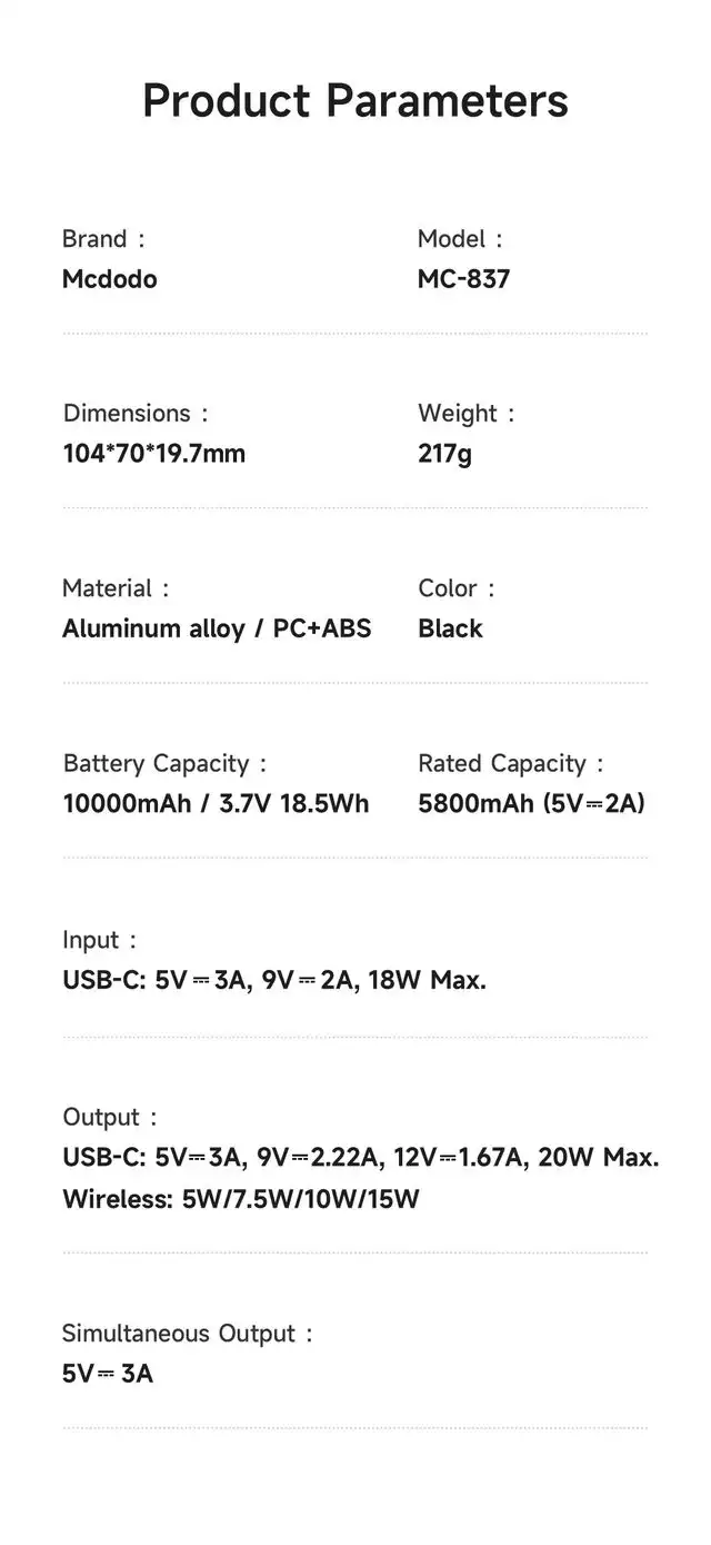پاوربانک 10 هزار میلی آمپر 20 وات وایرلس شارژ مگ سیف دارای استند برند مک دودو مدل Mcdodo MC-8371