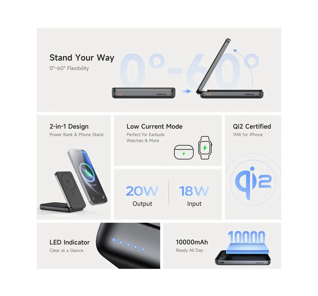 پاوربانک 10 هزار میلی آمپر 20 وات وایرلس شارژ مگ سیف دارای استند تاشو سری Qi2 برند مک دودو مدل Mcdodo MC-6310 پاوربانک 10 هزار میلی آمپر 20 وات وایرلس شارژ مگ سیف دارای استند تاشو سری Qi2 برند مک دودو مدل Mcdodo MC-6310