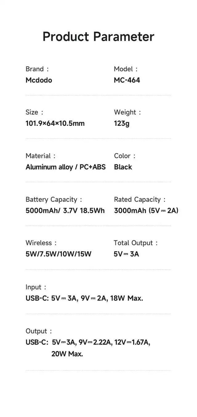 پاوربانک 5 هزار 20 وات وایرلس مگ سیف بهمراه کابل شارژ برند مک دودو مدل Mcdodo MC-4641