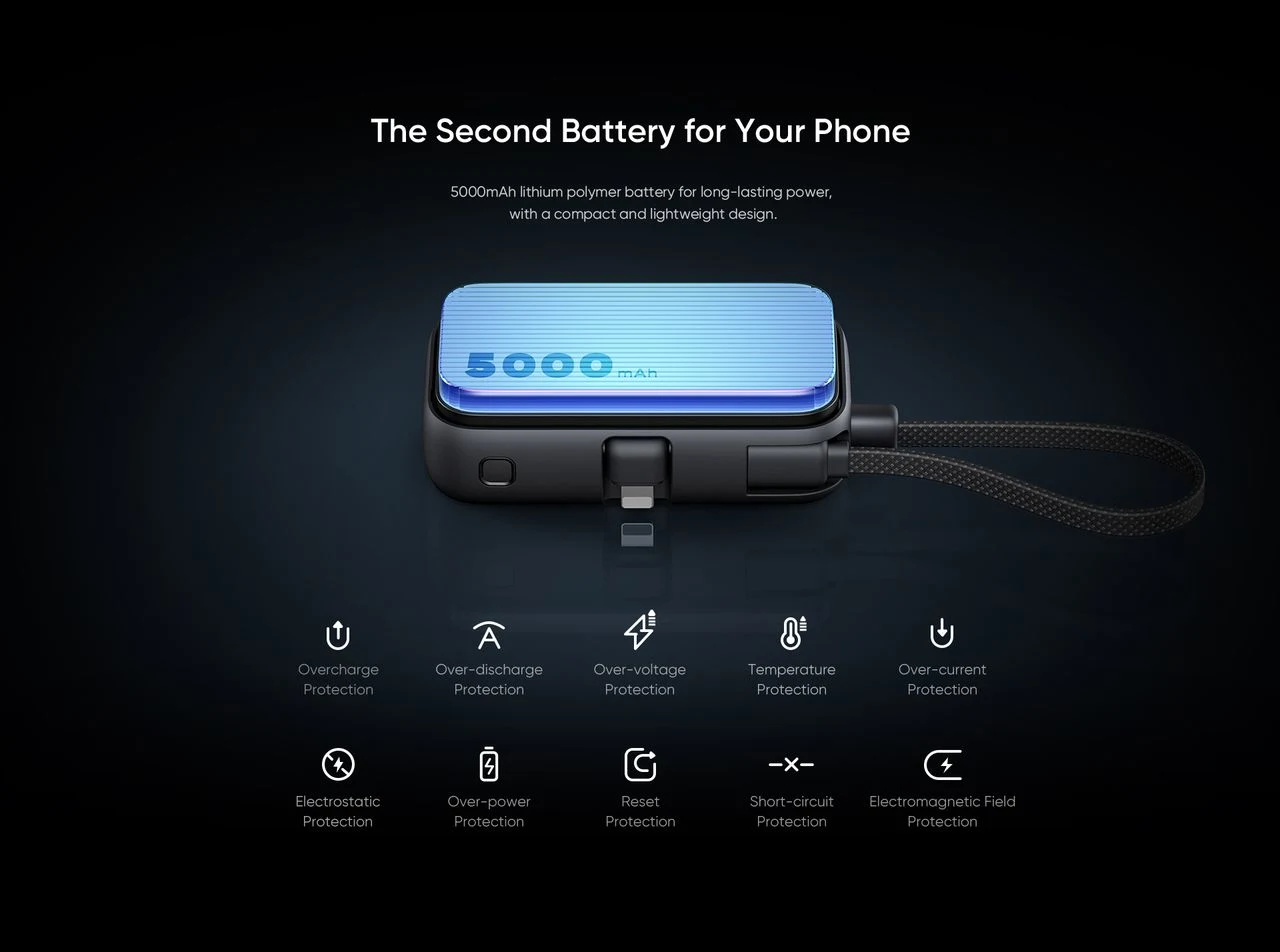 پاوربانک 5 هزار 22.5 وات دارای کابل و کانکتور داخلی پورت Lightning برند مک دودو مدل Mcdodo MC-7800