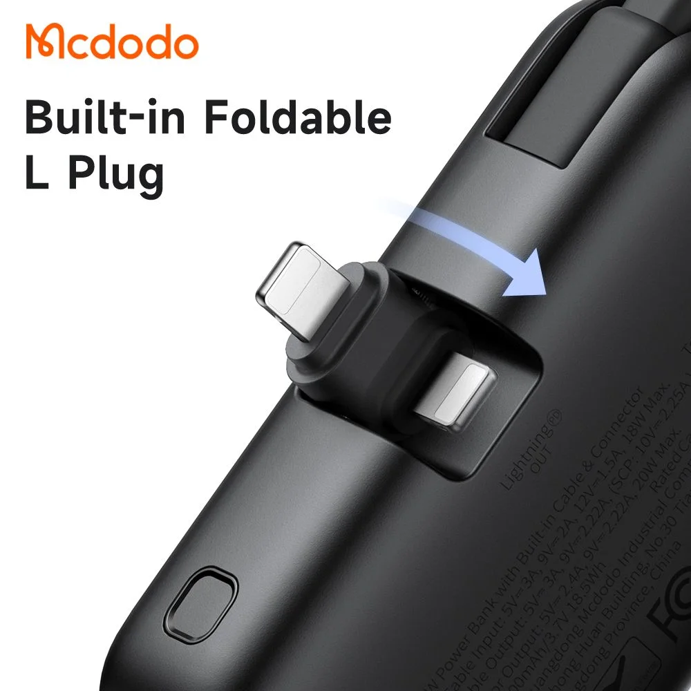 پاوربانک 5 هزار 22.5 وات دارای کابل و کانکتور داخلی پورت Lightning برند مک دودو مدل Mcdodo MC-7800 پاوربانک 5 هزار 22.5 وات دارای کابل و کانکتور داخلی پورت Lightning برند مک دودو مدل Mcdodo MC-7800