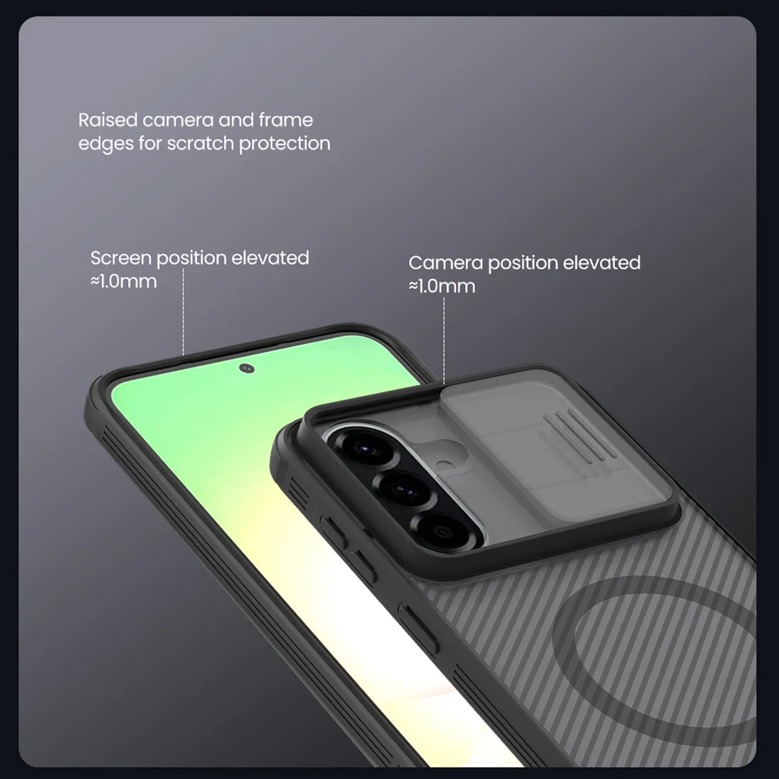 گارد ضد ضربه دودی مگنتی Galaxy A57 مارک نیلکین مدل Camshield Pro Magnetic Clear