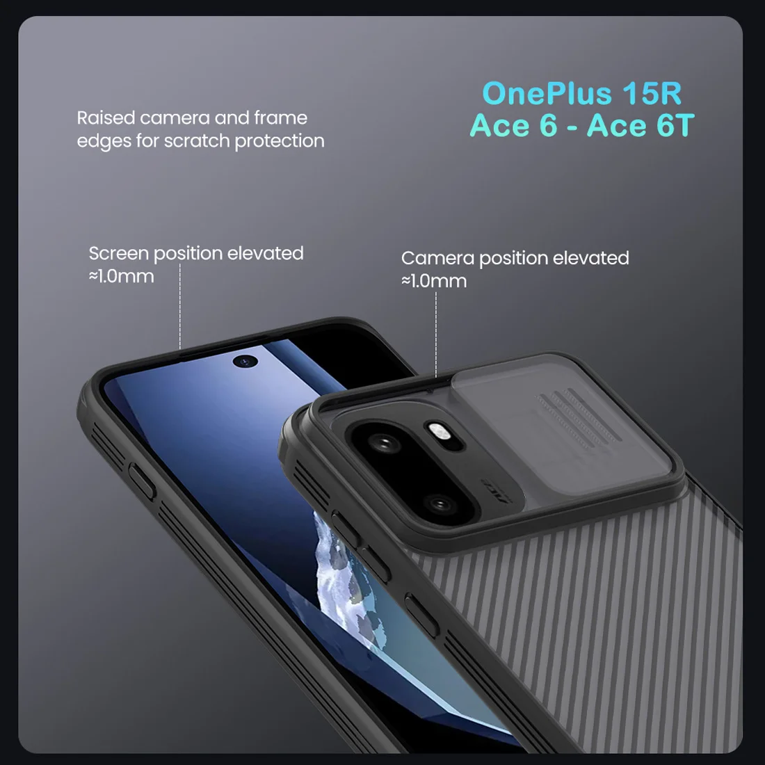 گارد ضدضربه دودی OnePlus 15R مارک نیلکین مدل Camshield Pro Clear گارد ضدضربه دودی OnePlus 15R مارک نیلکین مدل Camshield Pro Clear