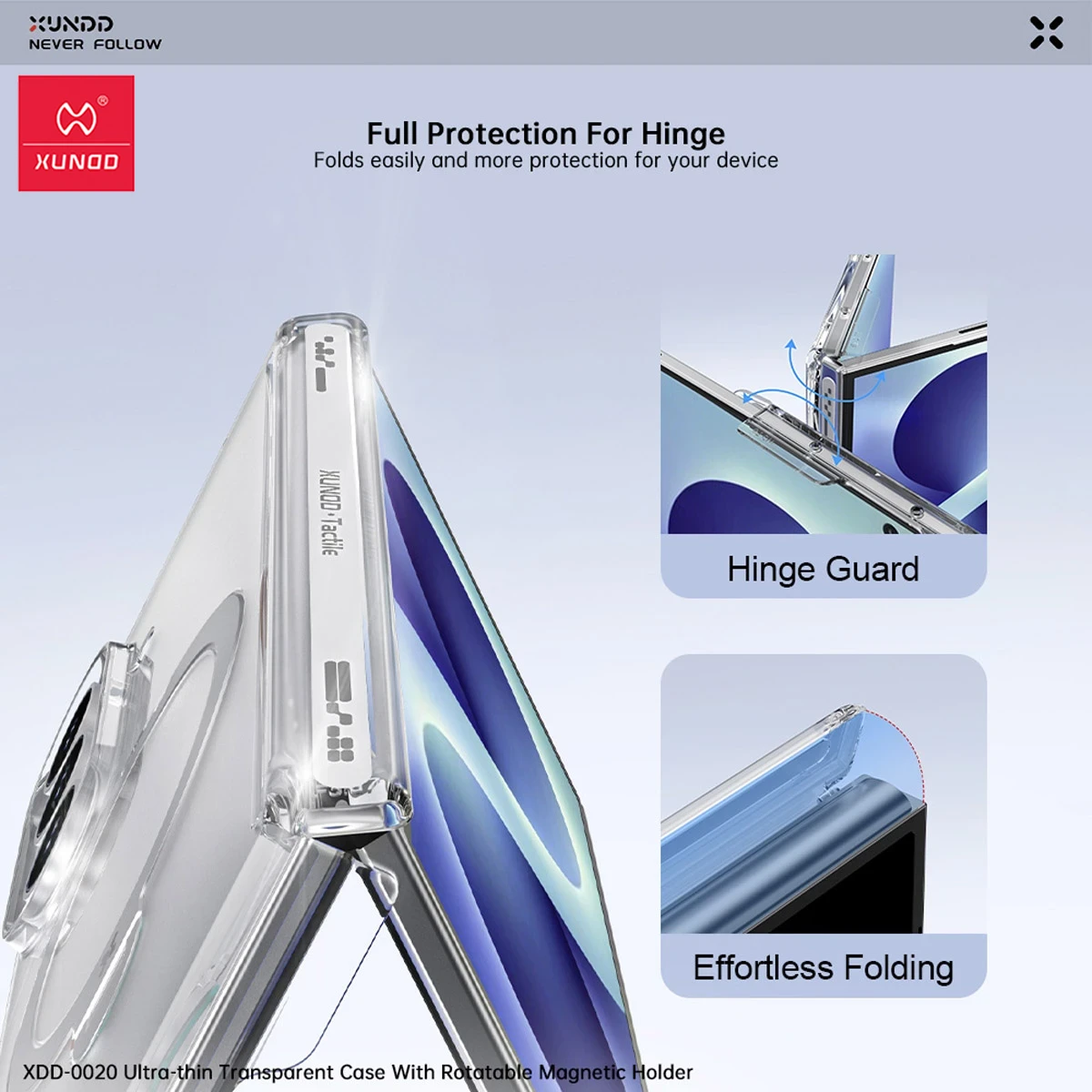 گارد کریستالی با گلس صفحه نمایش بیرونی Galaxy Z Fold 8 Ultra مارک XUNDD سری Ultra-Thin Rotatable