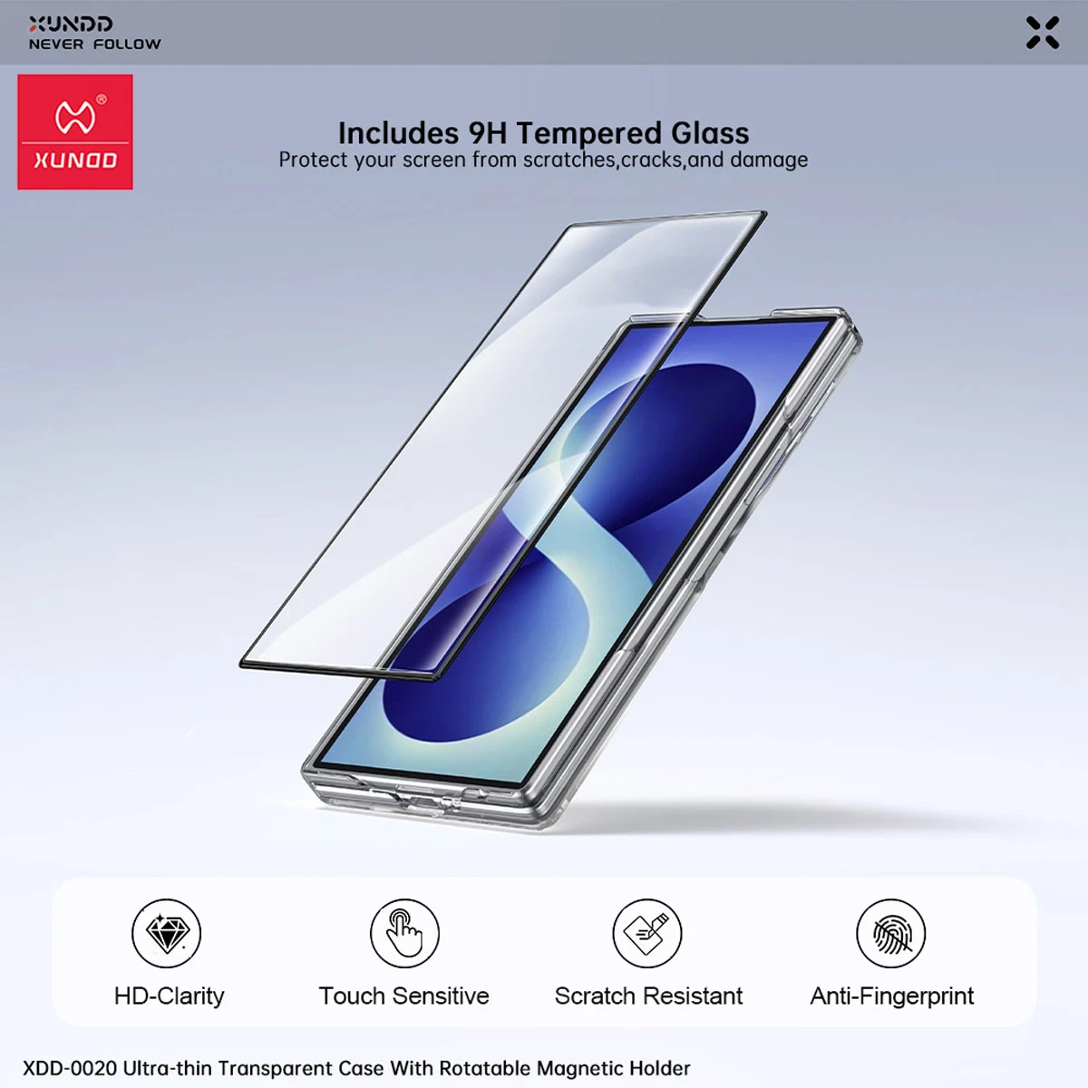 گارد کریستالی با گلس صفحه نمایش بیرونی Galaxy Z Fold 8 Ultra مارک XUNDD سری Ultra-Thin Rotatable