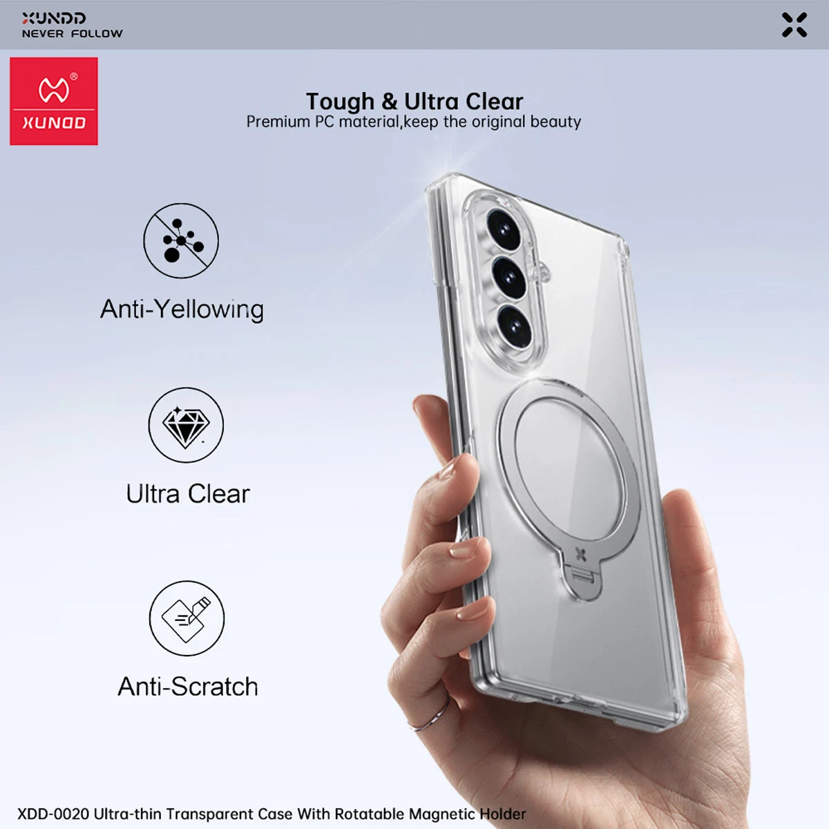 گارد کریستالی با گلس صفحه نمایش بیرونی Galaxy Z Fold 8 Ultra مارک XUNDD سری Ultra-Thin Rotatable