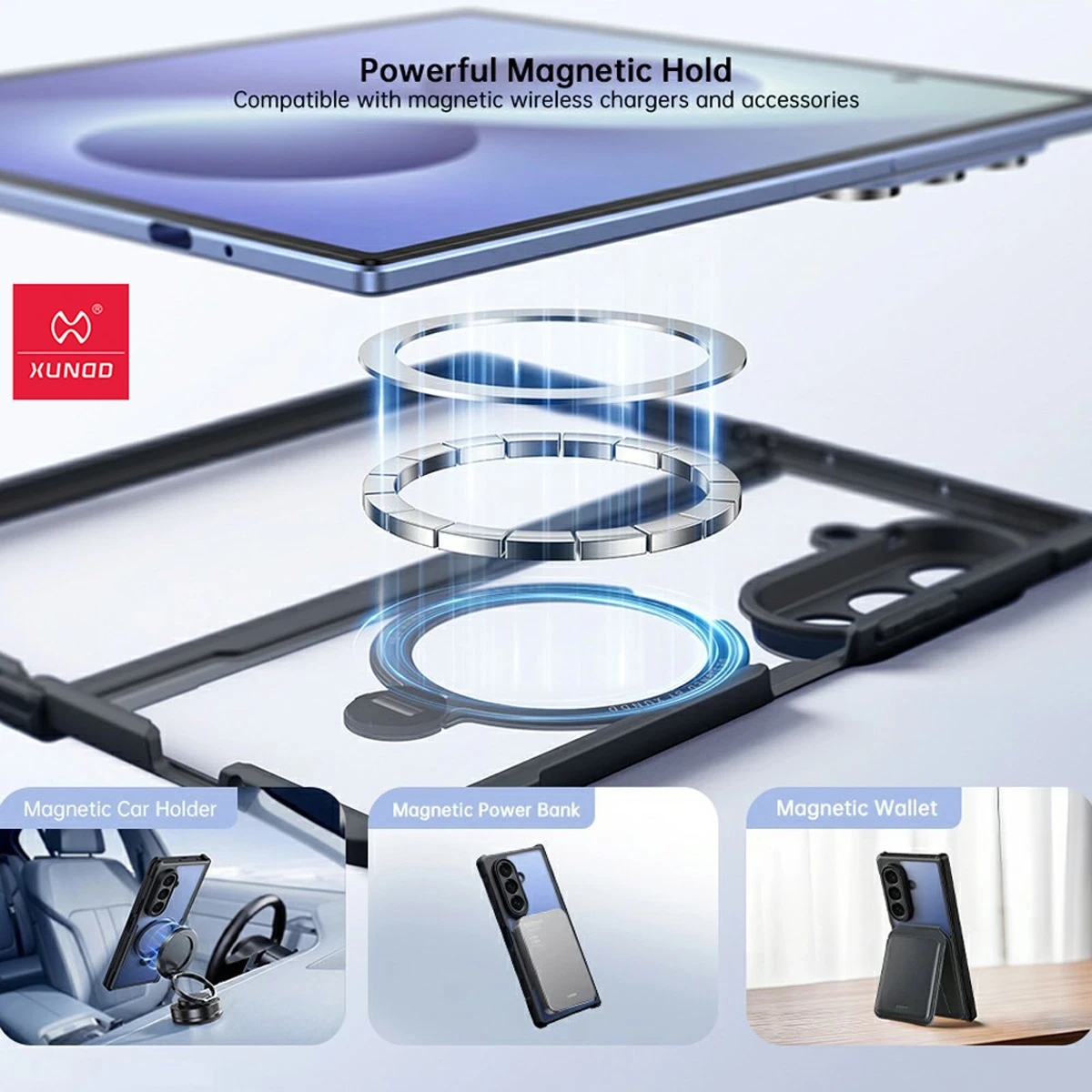 گارد کریستالی رینگ استند مگ سیف Galaxy Z Fold 8 Ultra مارک XUNDD سری Beatle Magnetic Holder