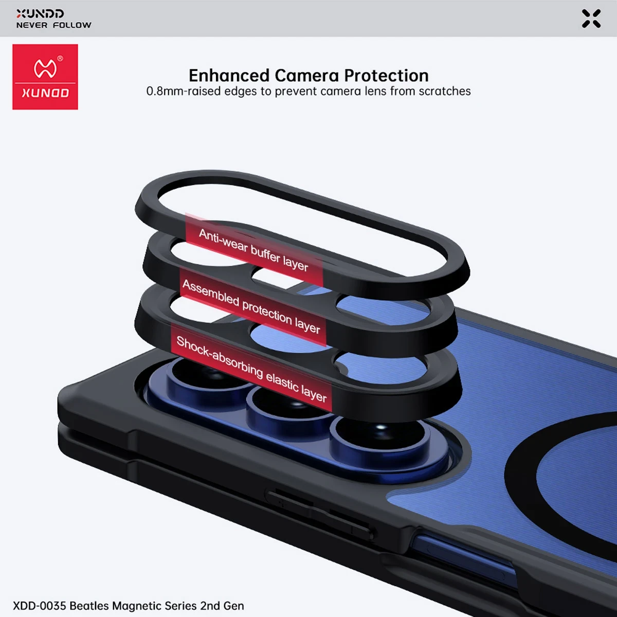 گارد کریستالی مگ سیف Galaxy Z Fold 8 Ultra مارک XUNDD سری Beatle Magnetic