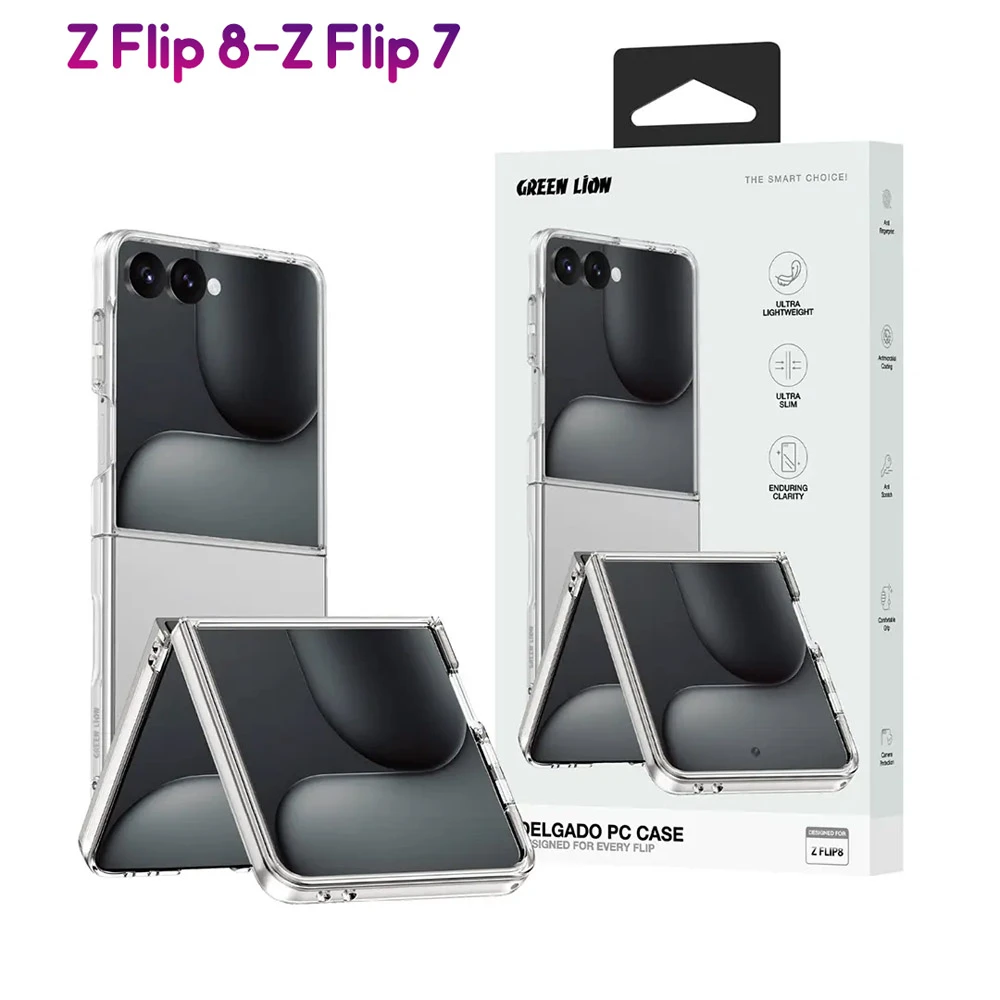 قاب Delgado تمام شفاف Galaxy Z Flip 8 مارک Green Lion