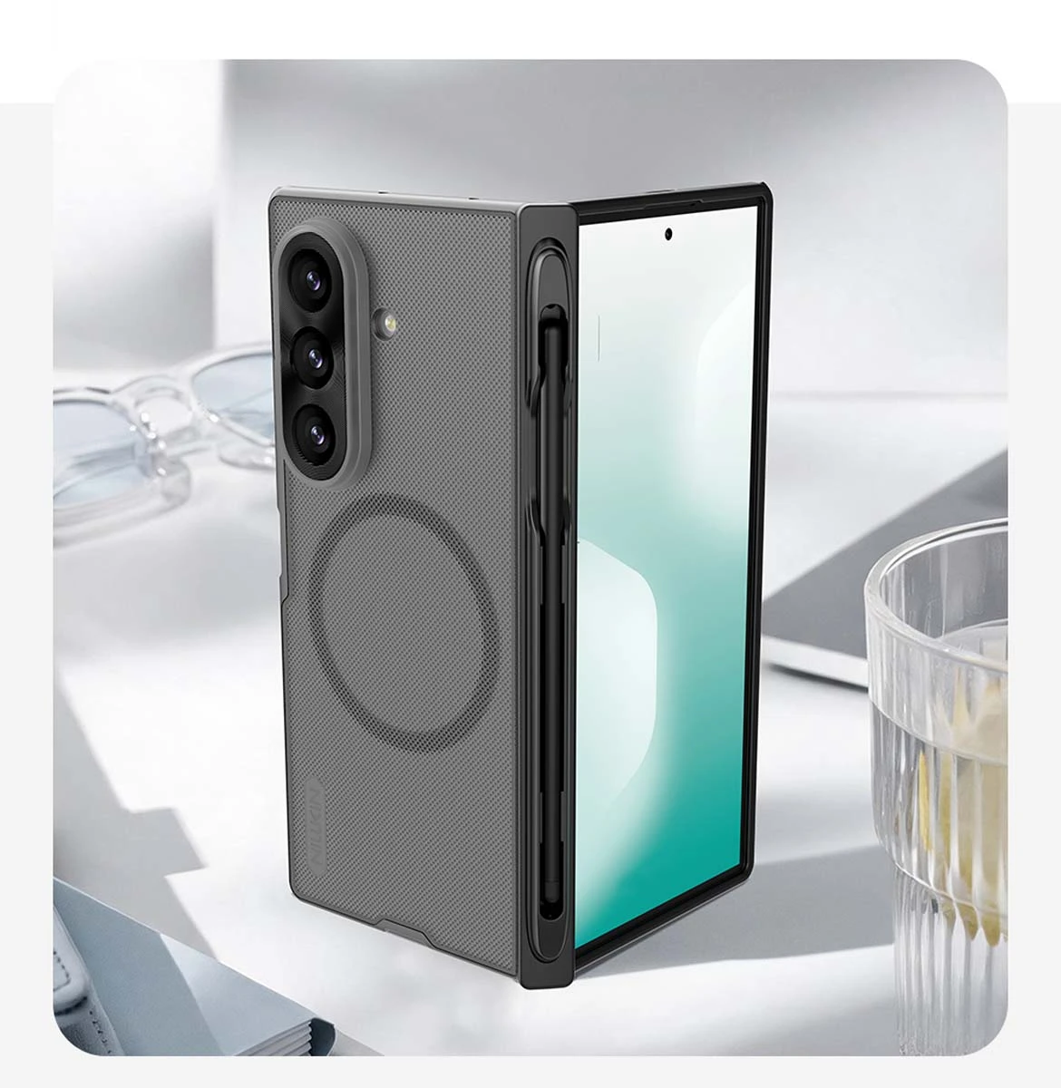 قاب دودی ضدضربه مگنتی قلم دار Galaxy Z Fold 8 Ultra مارک نیلکین مدل Super Frosted Shield Fold