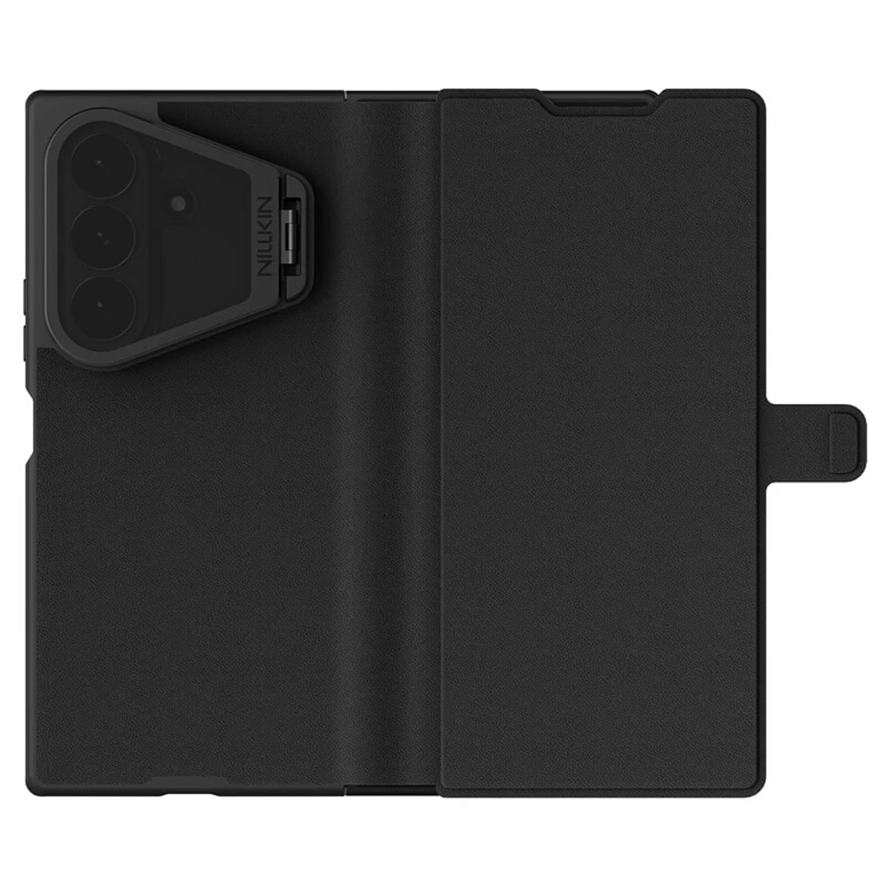 کیف چرمی Galaxy Z Fold 8 Ultra با درب مگنتی و محافظ دوربین استند دار مارک نیلکین مدل Qin Prop