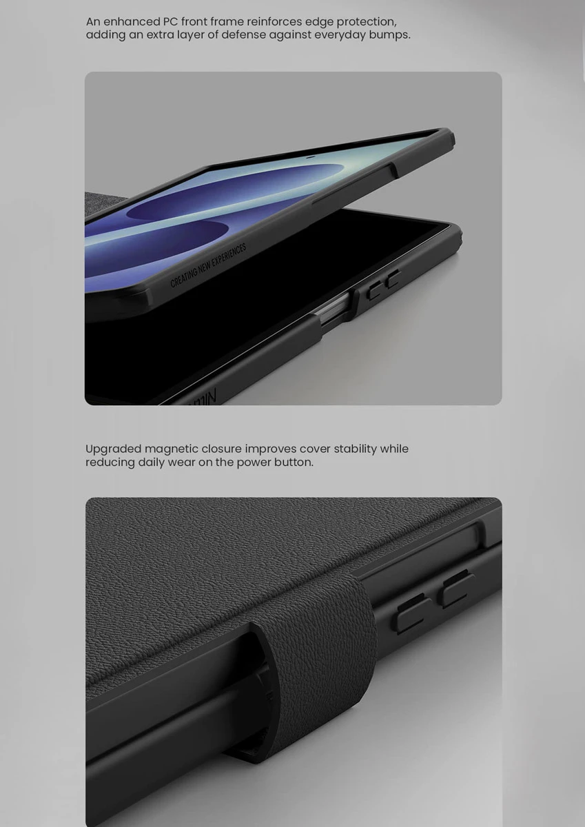 کیف چرمی Galaxy Z Fold 8 Ultra با درب مگنتی و محافظ دوربین استند دار مارک نیلکین مدل Qin Prop
