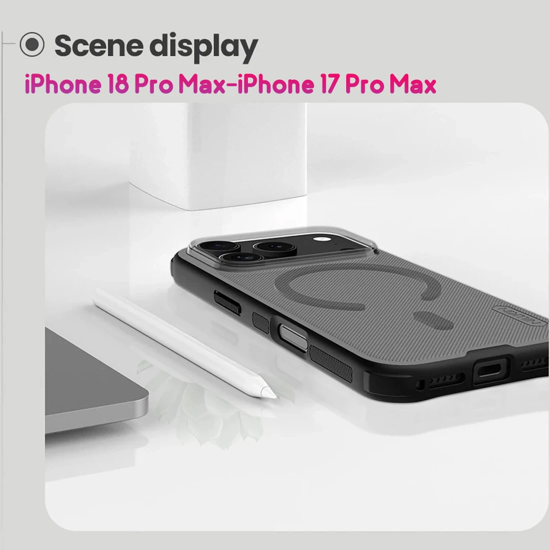 قاب ضدضربه دودی مگنتی iPhone 18 Pro Max مارک نیلکین مدل Super Frosted Shield Pro Clear Magnetic