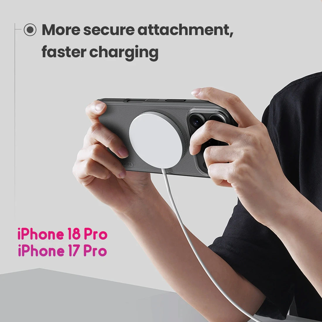 قاب ضدضربه دودی مگنتی iPhone 18 Pro مارک نیلکین مدل Super Frosted Shield Pro Clear Magnetic