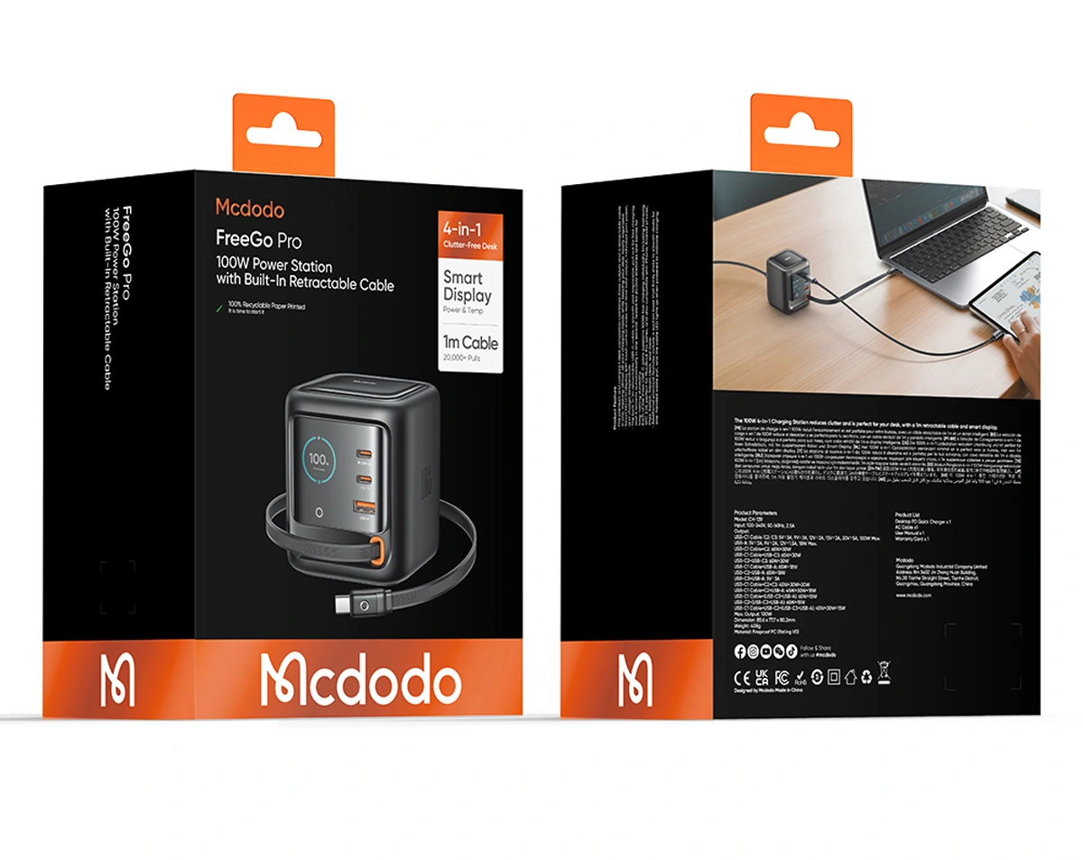 شارژر رومیزی 100 وات با کابل متصل Type-C و نمایشگر برند مک دودو مدل Mcdodo CH-139 شارژر رومیزی 100 وات با کابل متصل Type-C و نمایشگر برند مک دودو مدل Mcdodo CH-139
