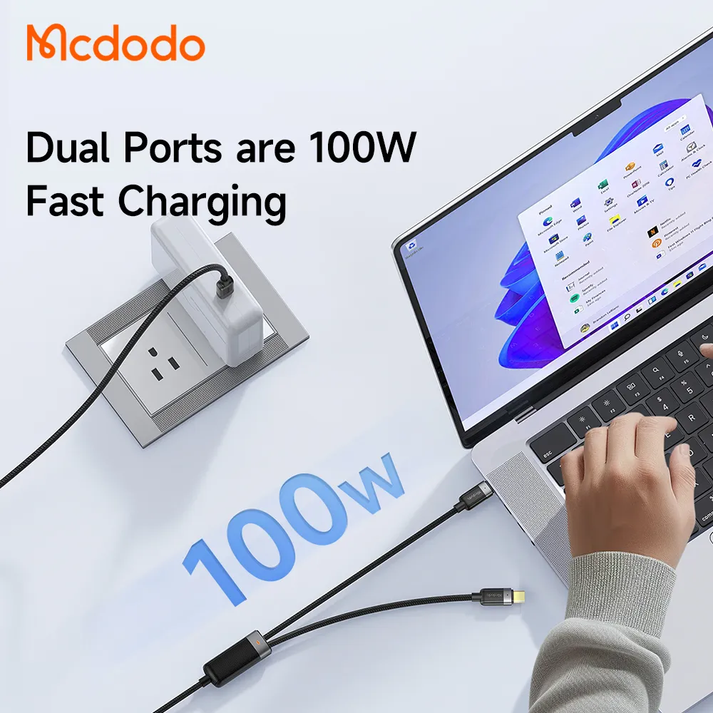 کابل شارژ سریع 100 وات 5 آمپر Type-C به دو پورت Type-C طول 1.5 متر برند مک دودو مدل Mcdodo CA-6780