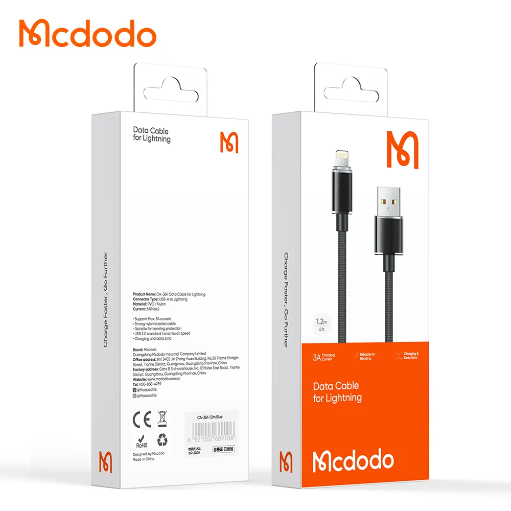 کابل شارژ سریع 15 وات 3 آمپر USB به Lightning طول 1.2 متر برند مک دودو مدل CA-3640