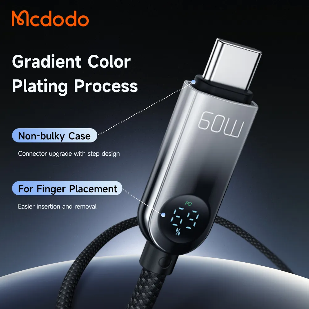 کابل شارژ سریع 60 وات 3 آمپر Type-c به Type-c نمایشگر دار 1.2 متر برند مک دودو مدل Mcdodo CA-4780