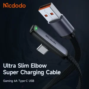 کابل شارژ سریع گیمینگ 90 درجه 100 وات 6 آمپر USB به Type-C طول 1.2 متر برند مک دودو مدل CA-3340