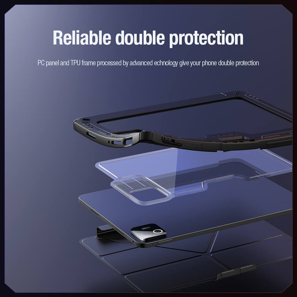 کیف چرمی پشت شفاف ایربگ دار استند تاشو چند زاویه Xiaomi Pad 8 مارک نیلکین مدل Bumper Pro