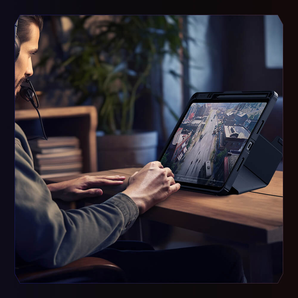 کیف چرمی پشت شفاف ایربگ دار استند تاشو چند زاویه Xiaomi Pad 8 مارک نیلکین مدل Bumper Pro